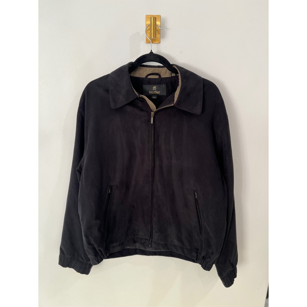 Gary Player Faux Suede Full Zip Jacket Lightweight Golf Bomber Black Medium